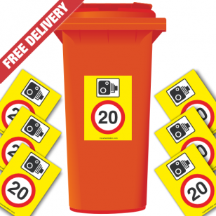 Speed Camera 20 mph Speed Reduction Wheelie Bin Stickers